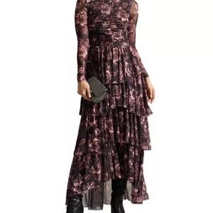 Ted Baker London Plum Floral Tiered Long-Sleeve Maxi Dress